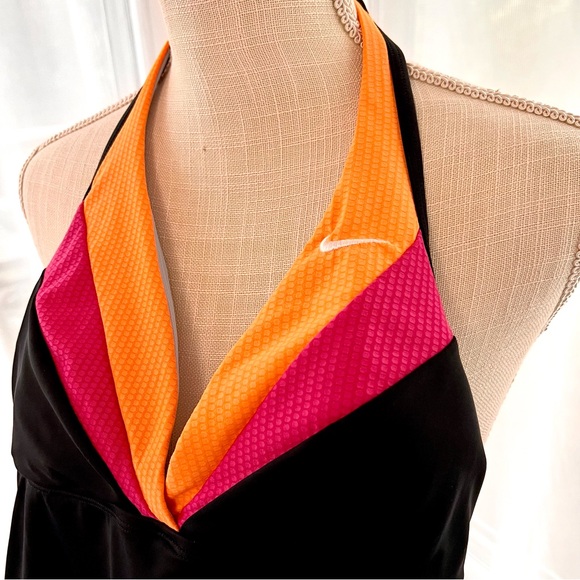 Nike Two Piece Swimsuit Black with Orange and Pink Size 8 - Picture 2 of 15